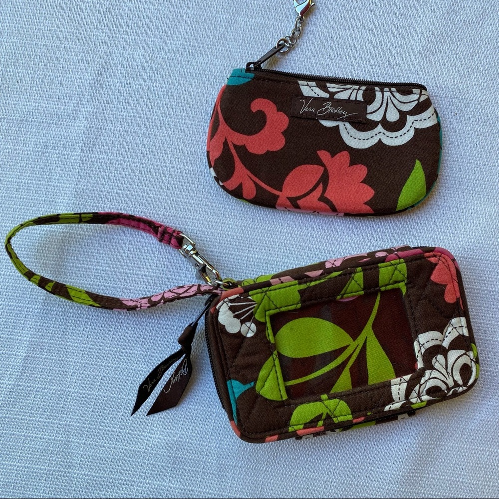 Vera Bradley Wristlet and ID Zipper Pouch with clip in Lola Pattern